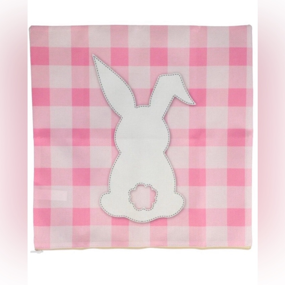 Easter/Spring Pink & White Gingham Checkered Bunny Pillowcase Set Of 4~New